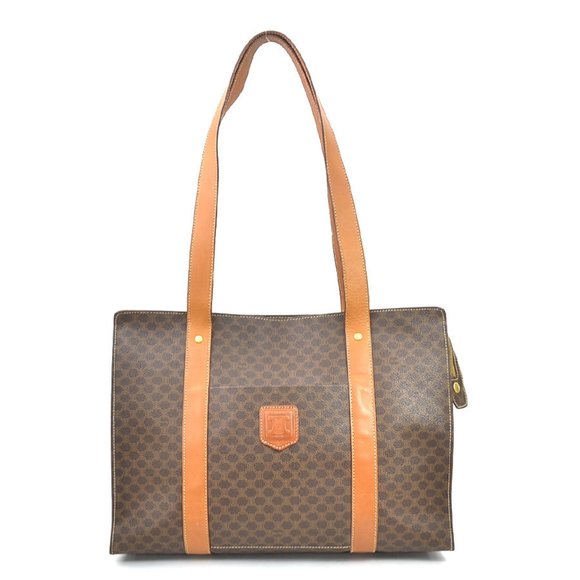 CELINE Brown Coated Canvas Shoulder Bag - Picture 1 of 5